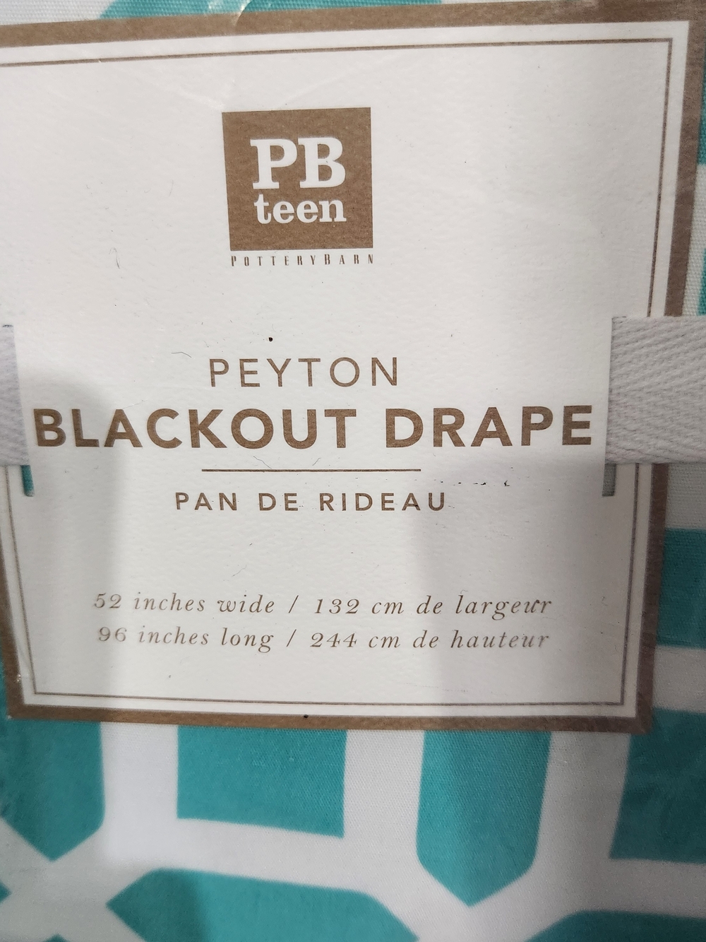 Pottery Barn Teen Geometric Blackout Drape in Teal and White
